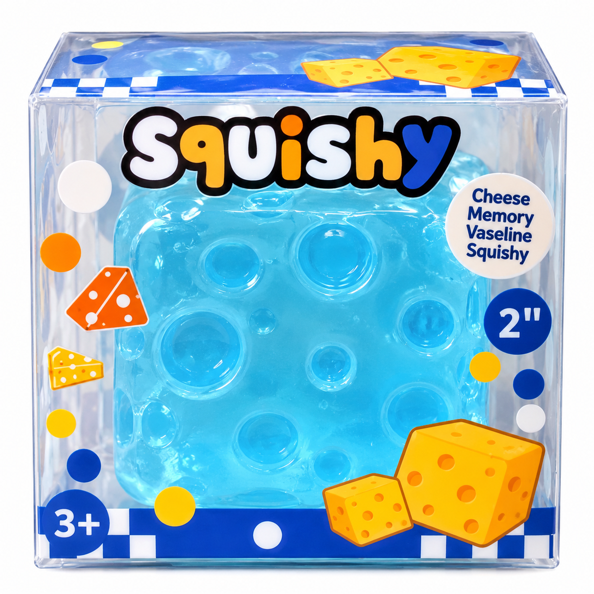 slow-rising sensory and stress-relief fidget toy shaped like a block of Swiss cheese