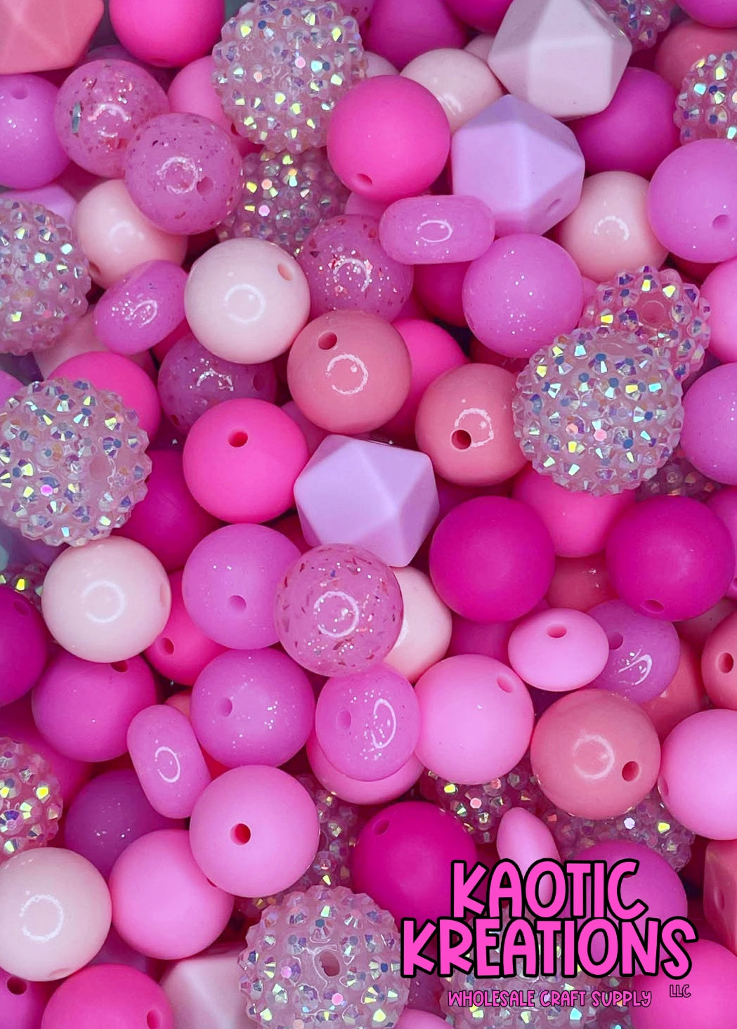 ACRYLIC SILICONE BEAD MIX SHADES OF PINK (34ct)