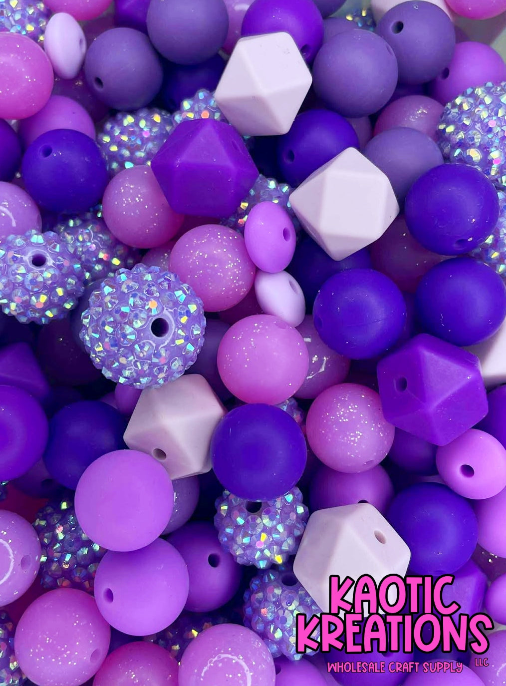 ACRYLIC SILICONE BEAD MIX SHADES OF PURPLE (29ct)