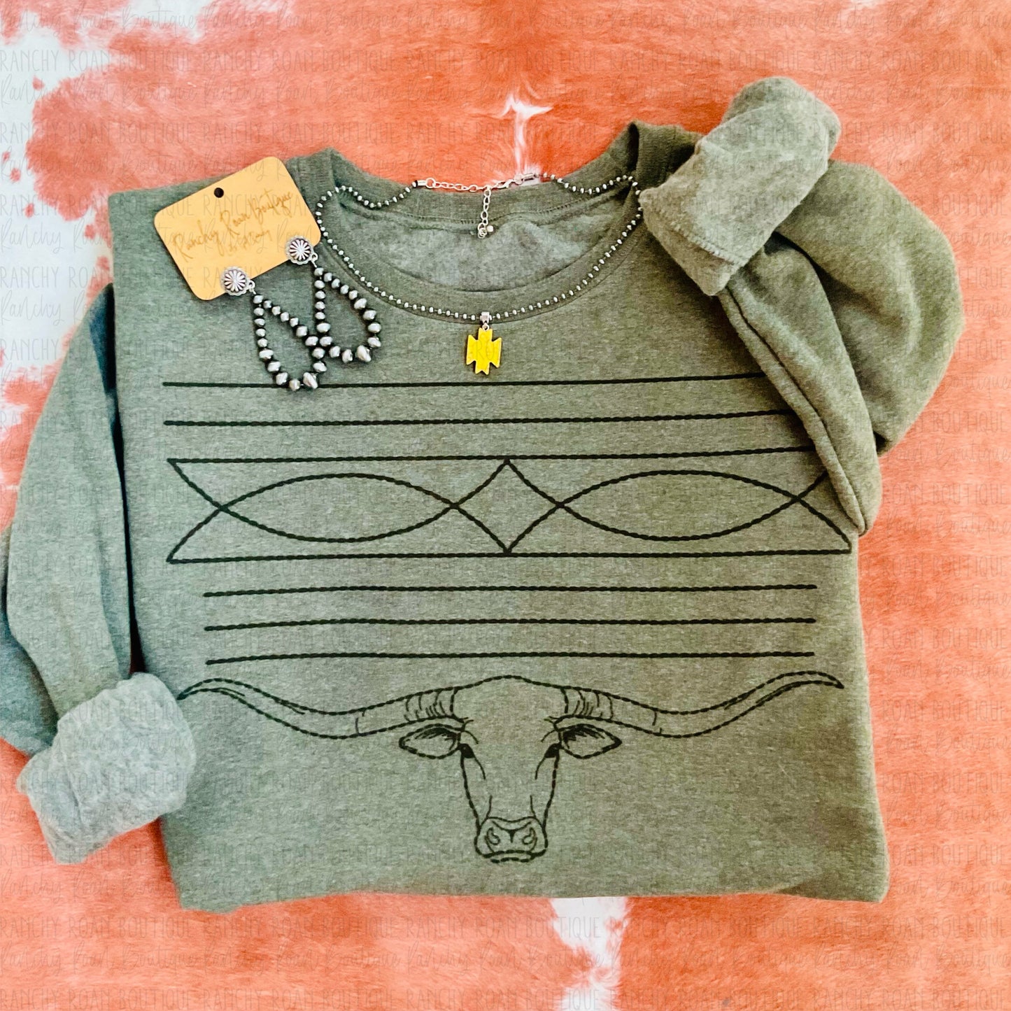 Western Longhorn Boot Stitch Graphic Sweatshirt