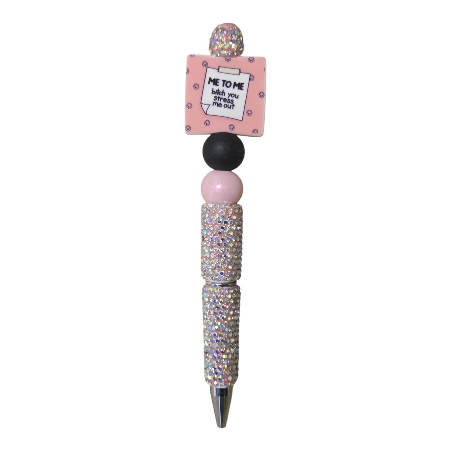 Funny snarky pink and black rhinestone beaded pen