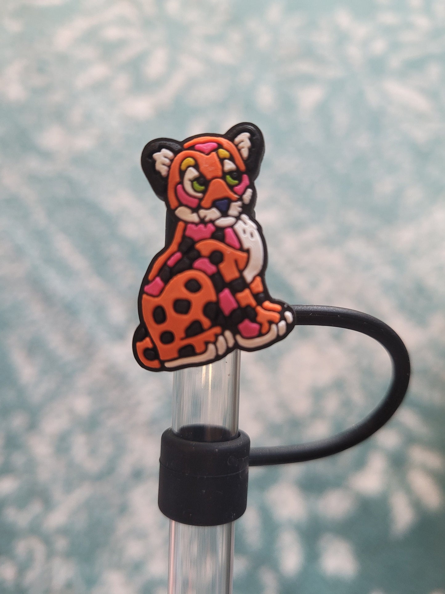 Neon Cheetah 10MM Silicone Strawtopper