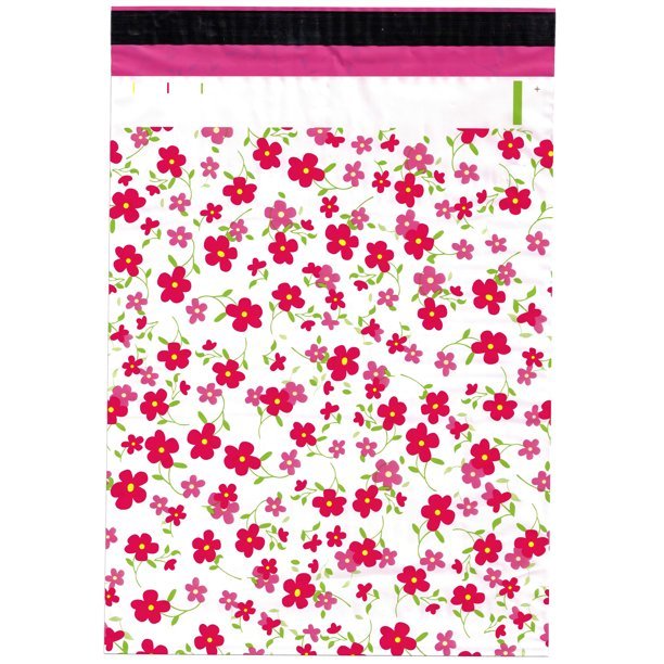 Pink Flowers Floral Poly Mailers Size 12x15.5 Colorful Shipping Bags