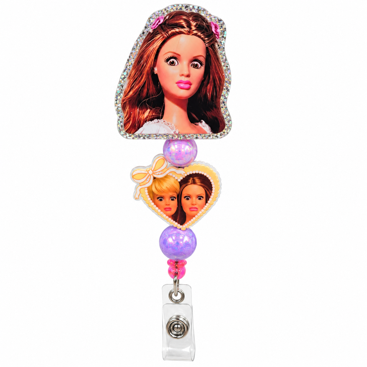 Retro 90s Doll Beaded Badge Reel – Cute ID Holder