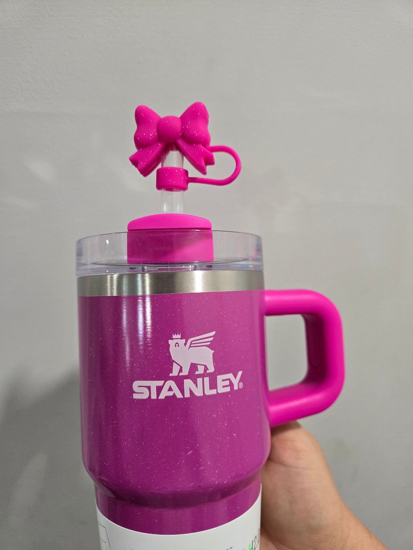 10MM MagentaSparkle Bow Strawtopper