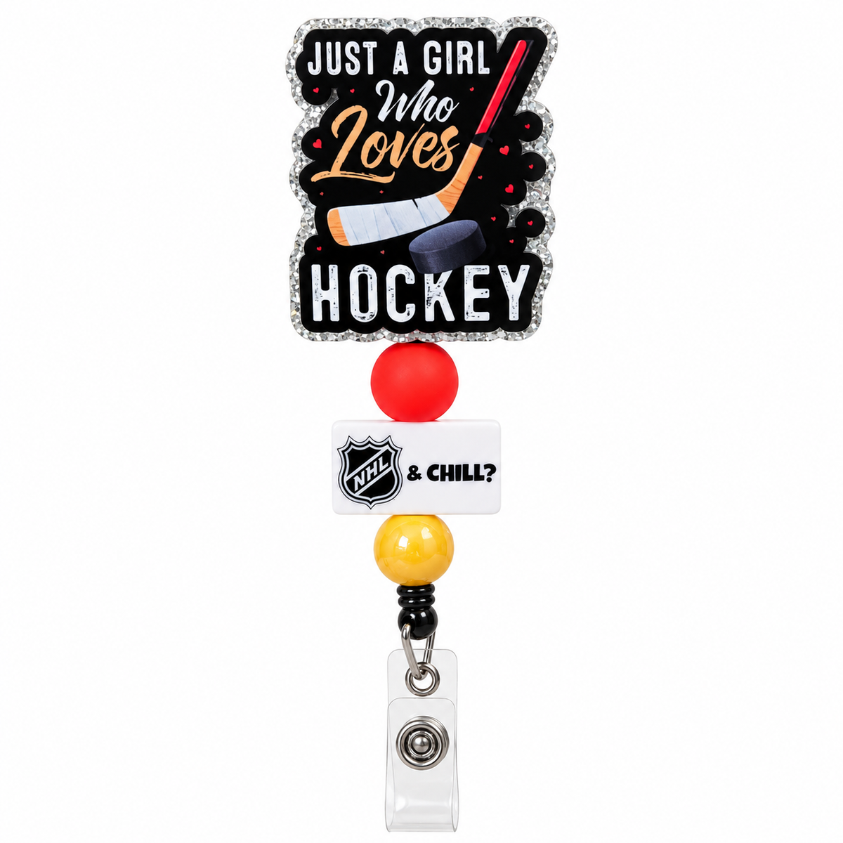 Just a Girl Who Loves Hockey Beaded Badge Reel
