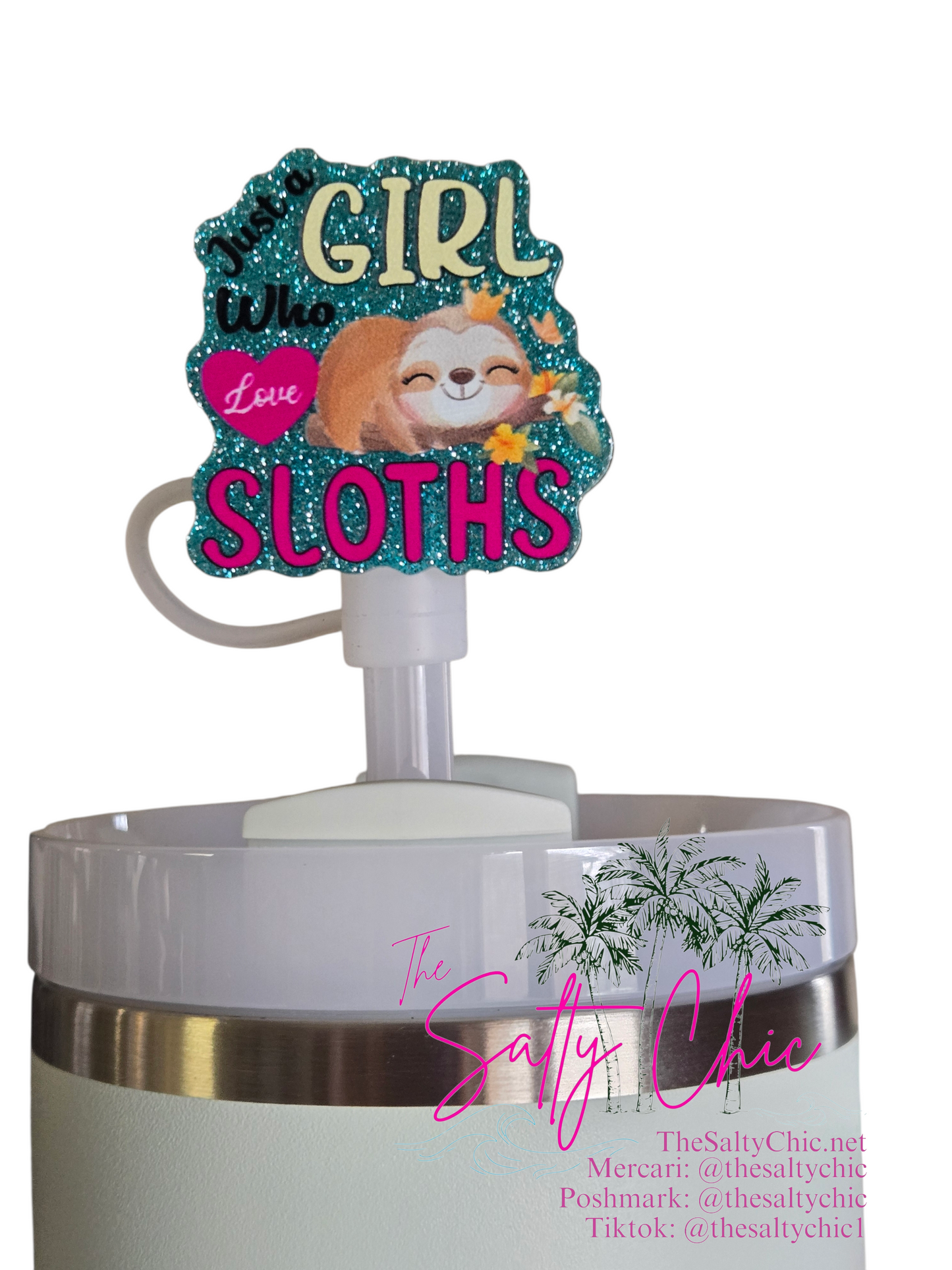 10MM ACRYLIC LOVES SLOTHS STRAW TOPPER