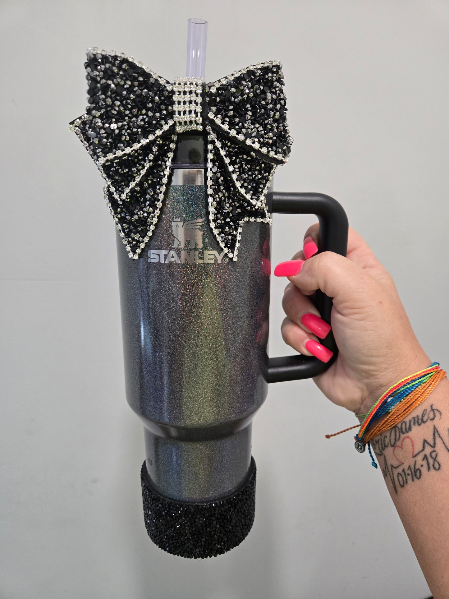 BlackSequin Bow Strawtopper