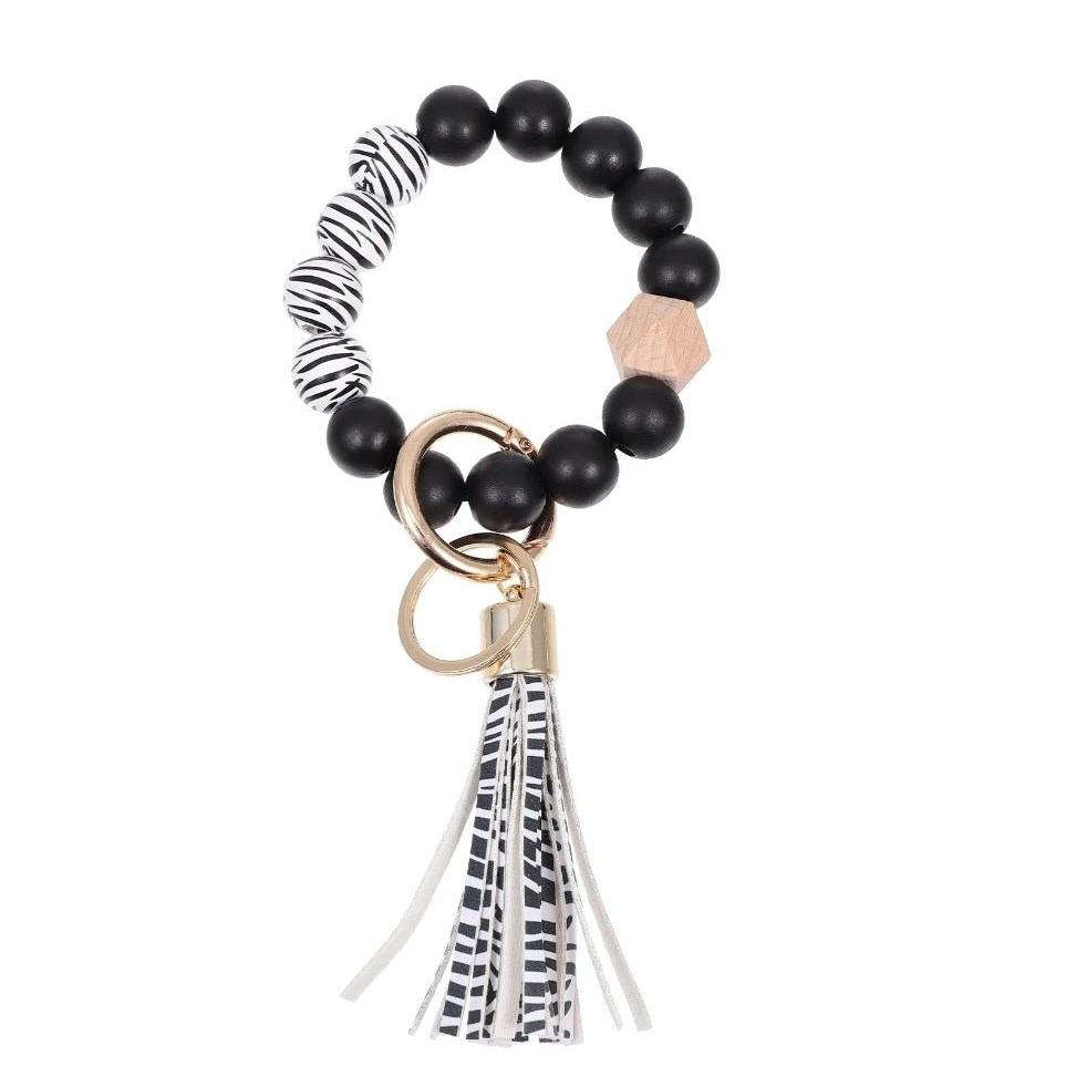 Zebra Striped Wristlet Keychain Bracelet