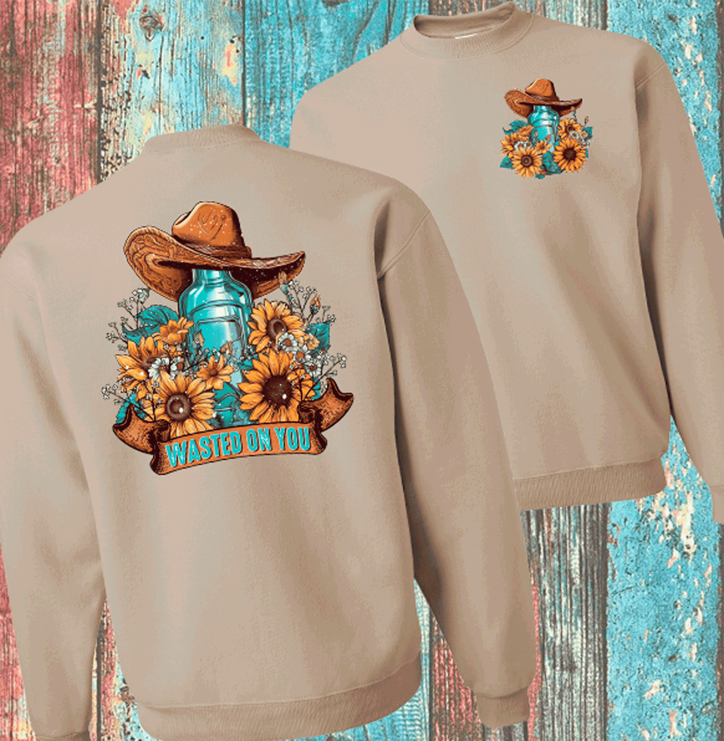 Wasted on you Sunflowers Whiskey Morgan Wallen Bleached Shirts