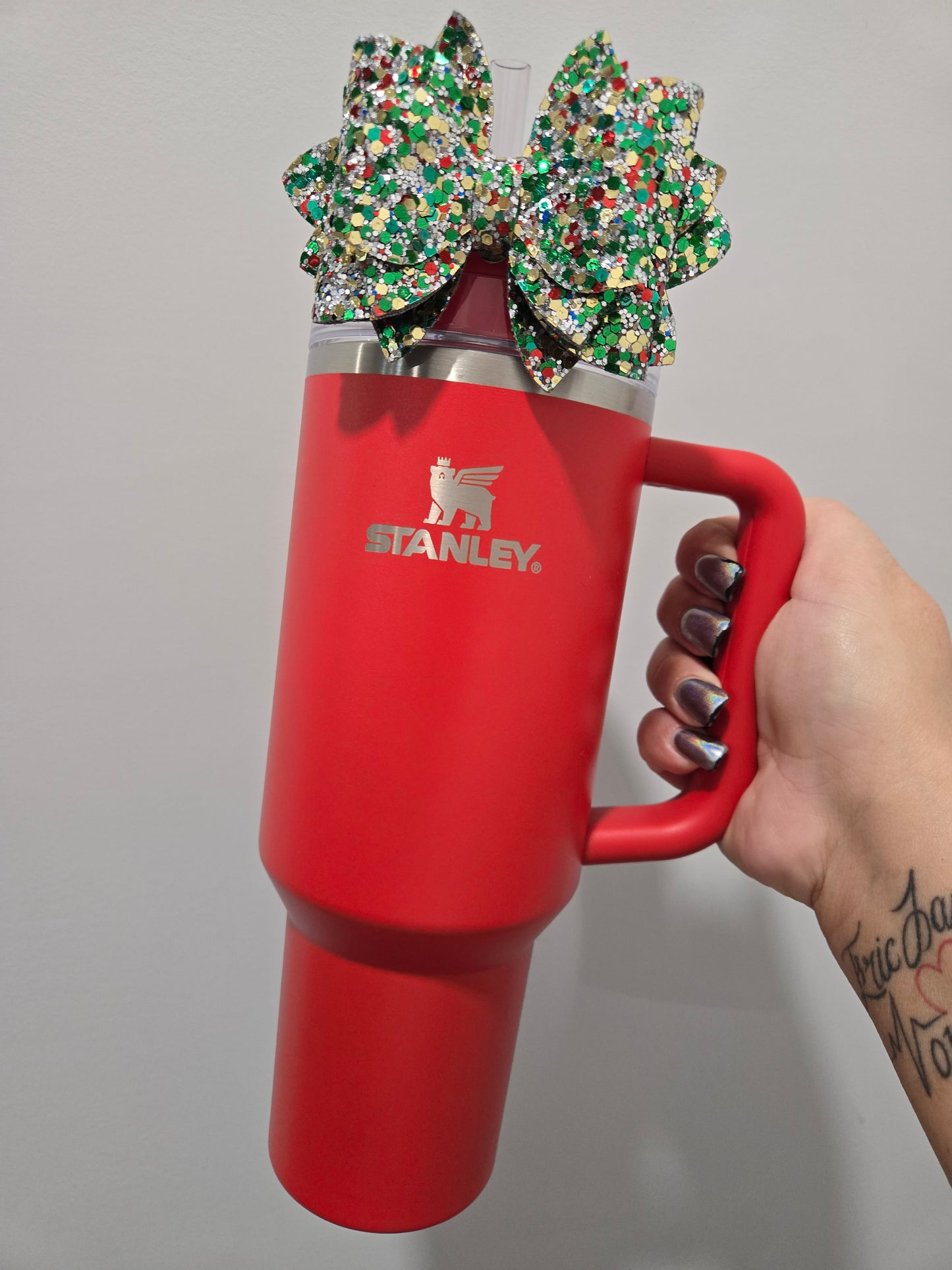 Christmas Glitter Tumbler Bow