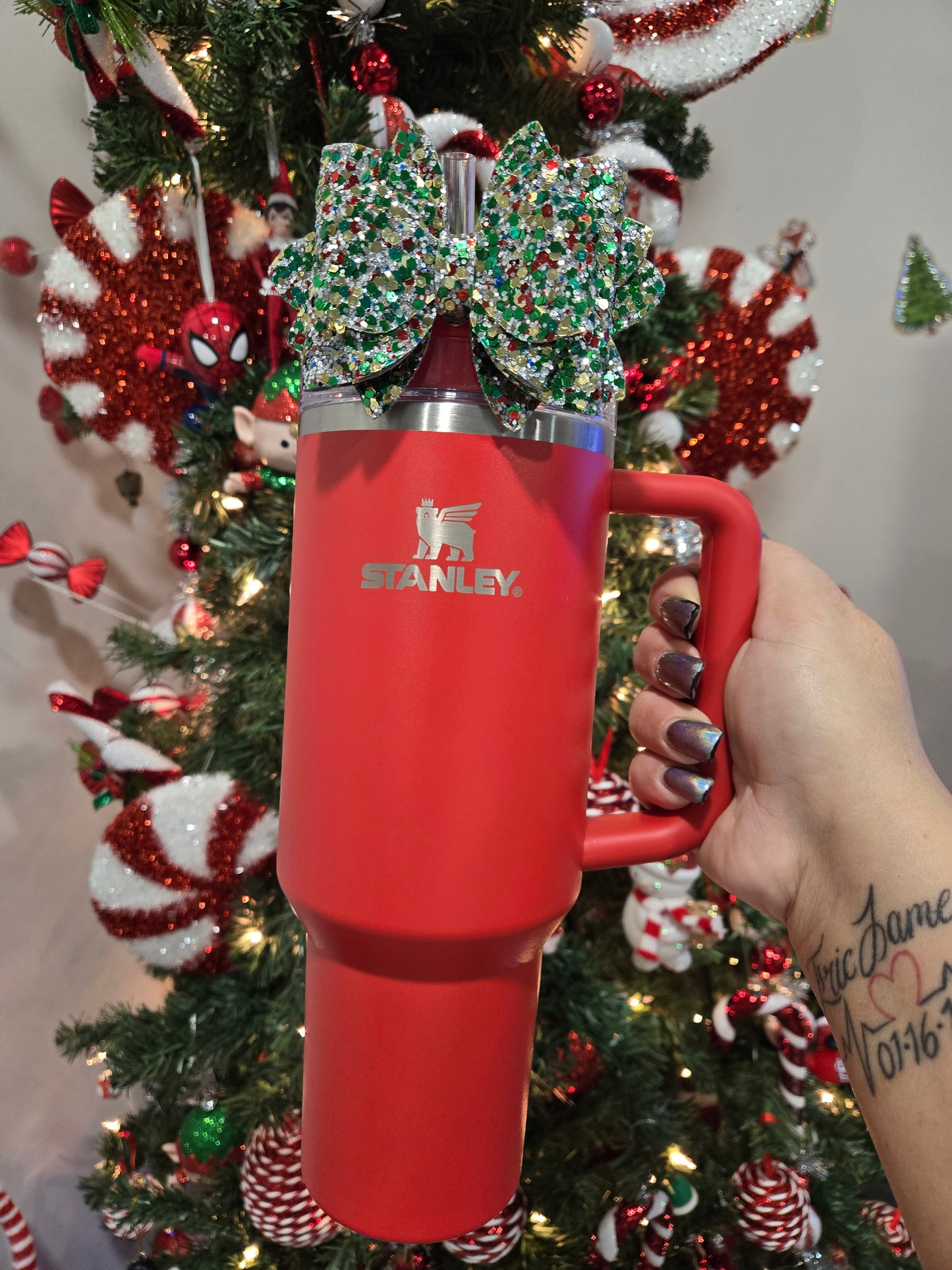 Christmas Glitter Tumbler Bow