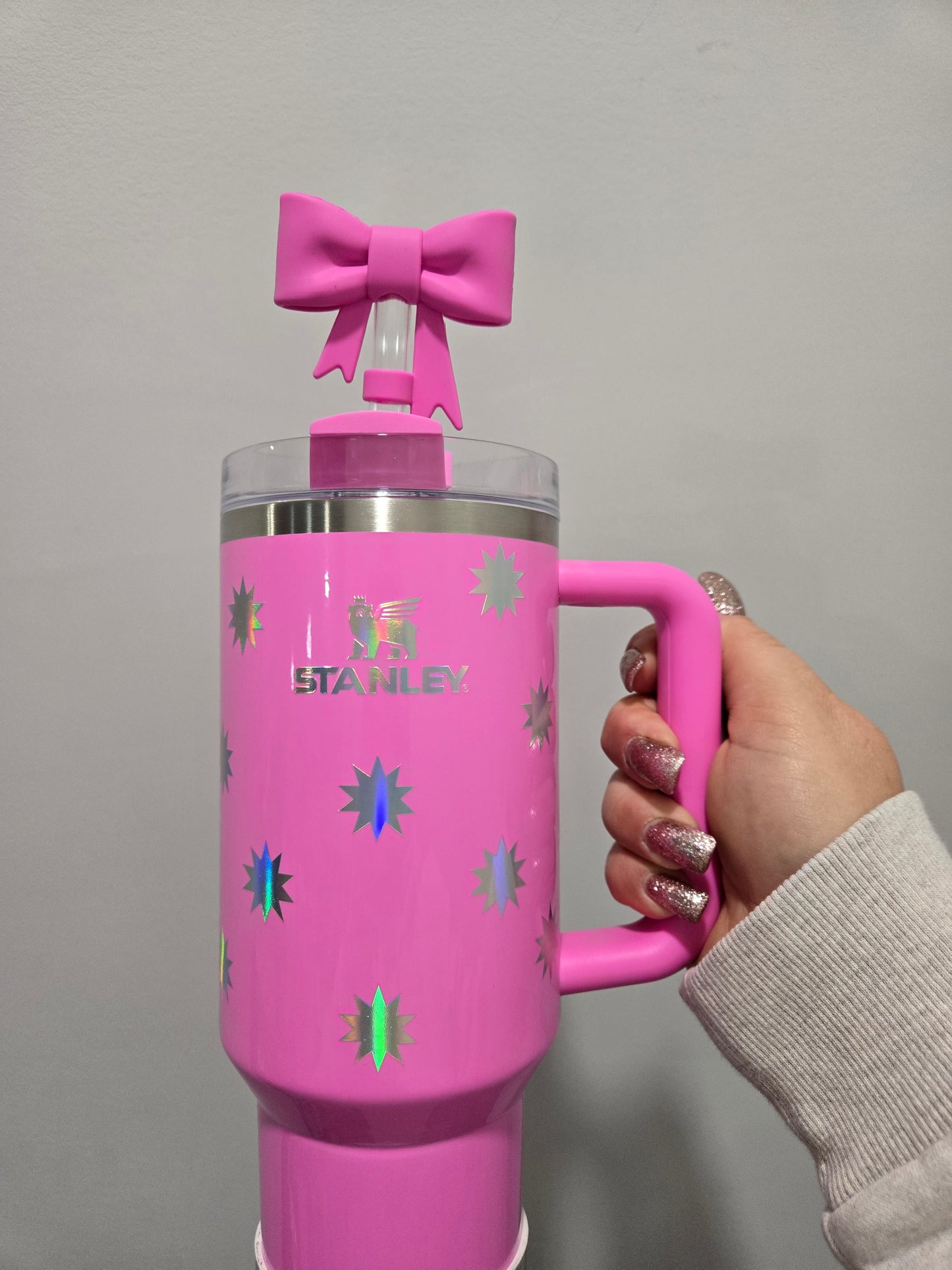 Popsicle Pink Bow Strawtopper