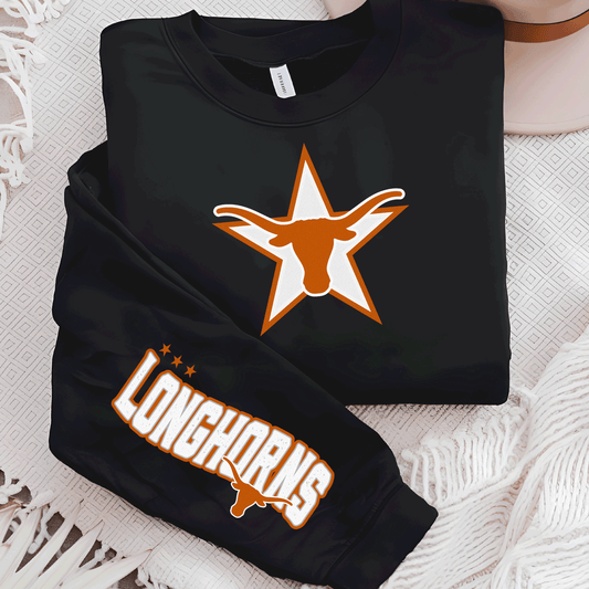 University of Texas Football Shirts, Longhorns Football sweatshirts, SEC Football, College Football, Hook em Horns, Faux Glitter Longhorn