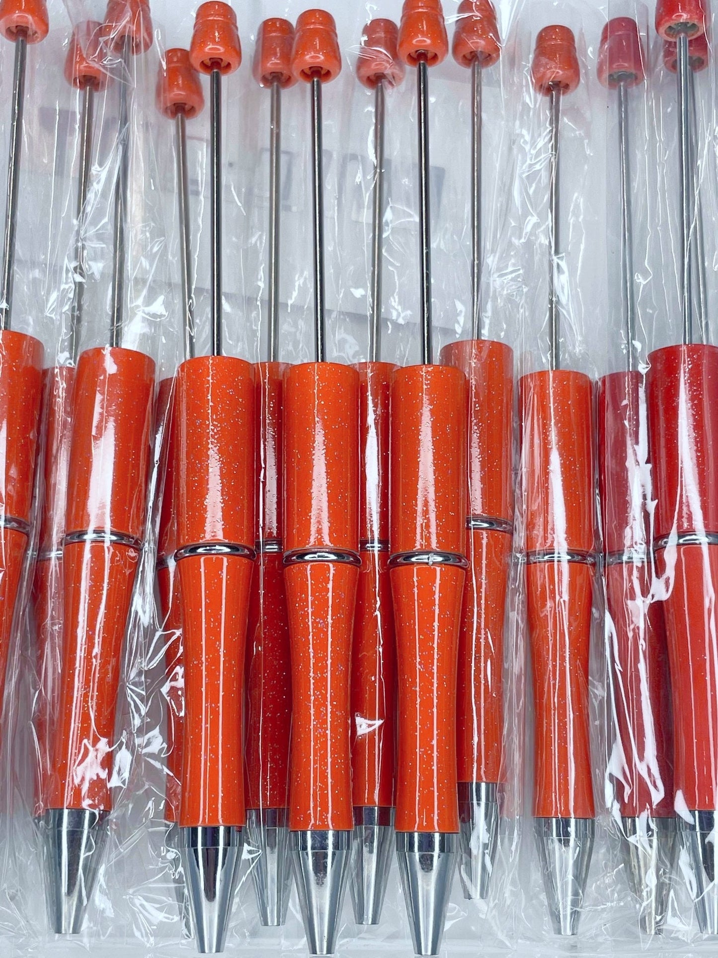 BEADABLE PLASTIC PEN GLITTER ORANGE B24 (1ct)