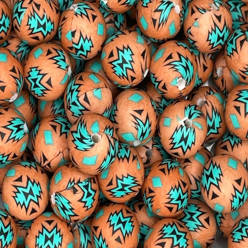 P641 BROWN TURQUOISE AZTEC 15MM PRINT (1ct)