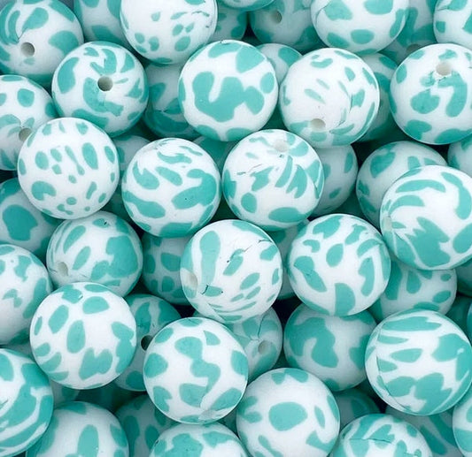 P171 TURQUOISE COW 15MM PRINT (1ct)