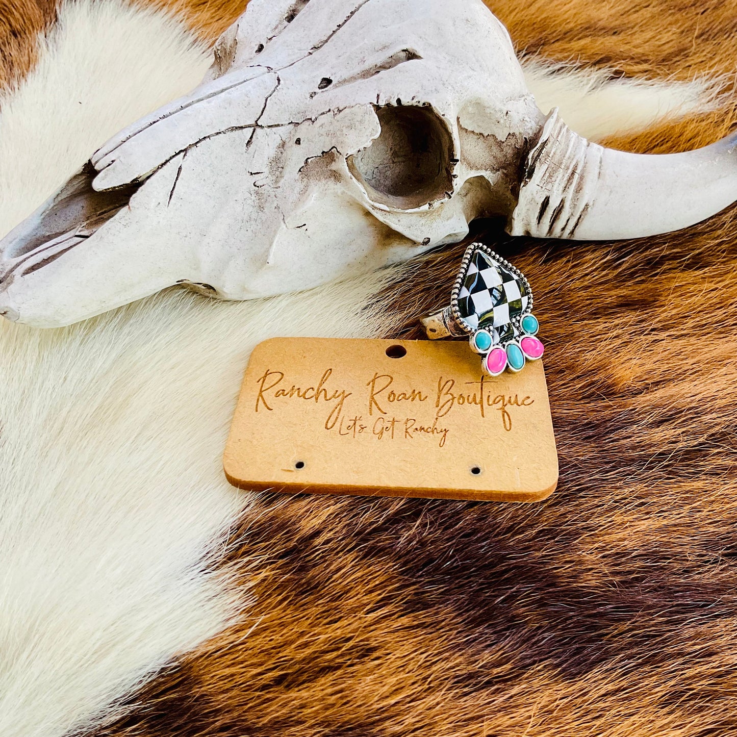 Western Checker Spade Stretch Ring