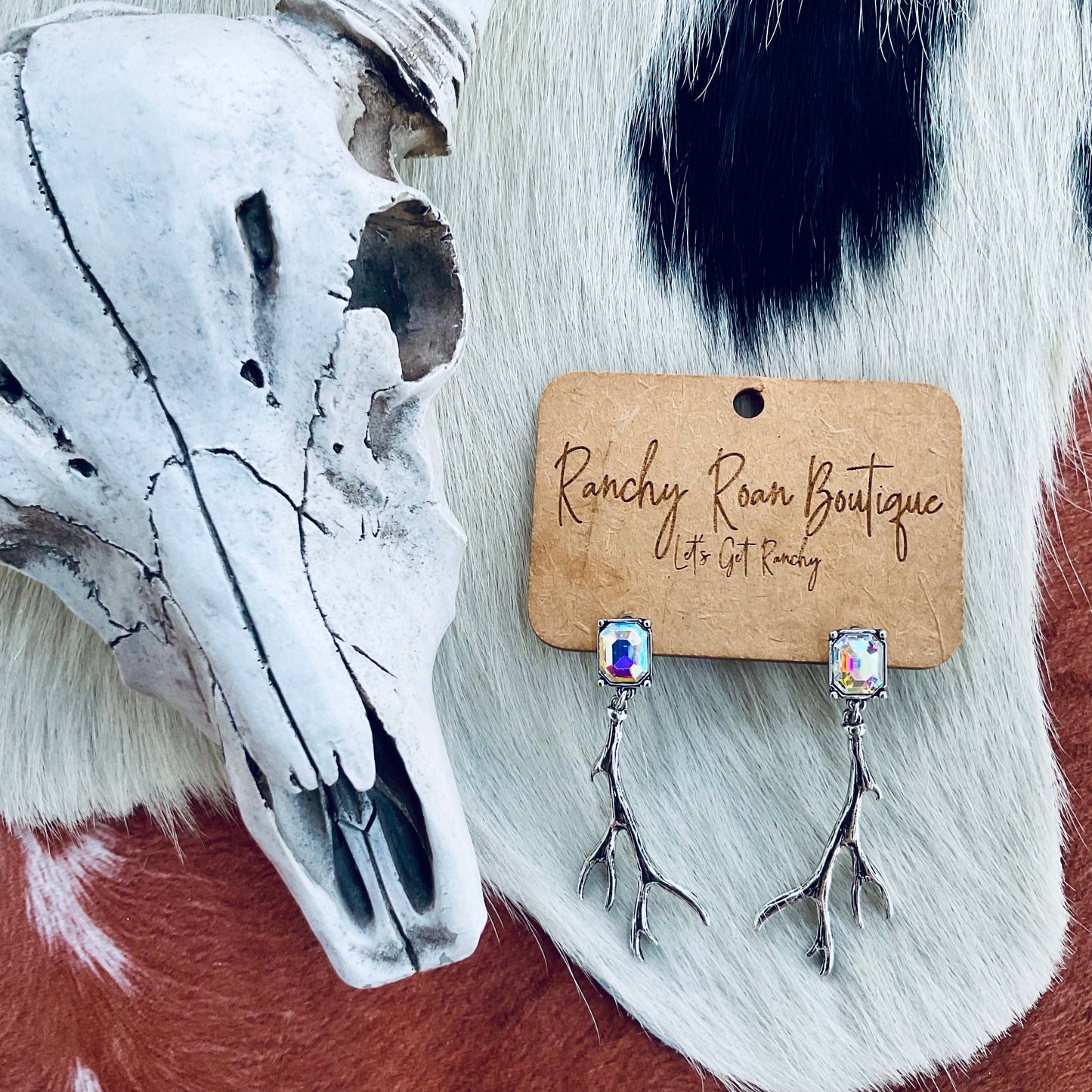 Western Antler Stone Stud Earrings