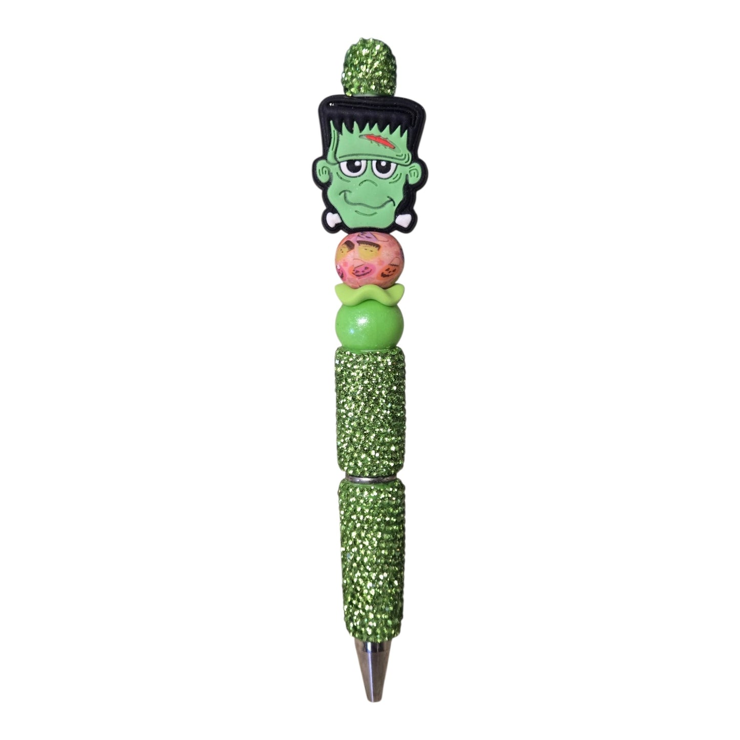 Frankenstein green glitter handmade beaded pen with Halloween focal bead