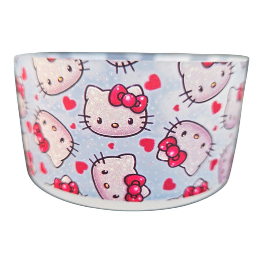 THE SALTY CHIC clear silicone tumbler boot featuring a repeating Hello Kitty and red heart pattern