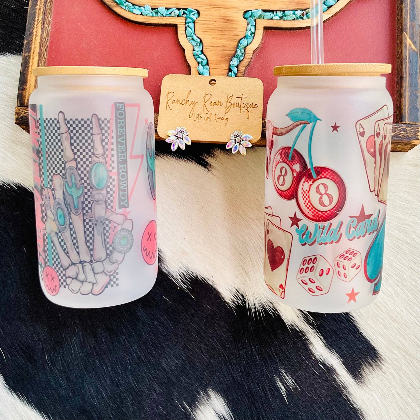 Wild Card Western Cowgirl 16 oz Glass Tumbler