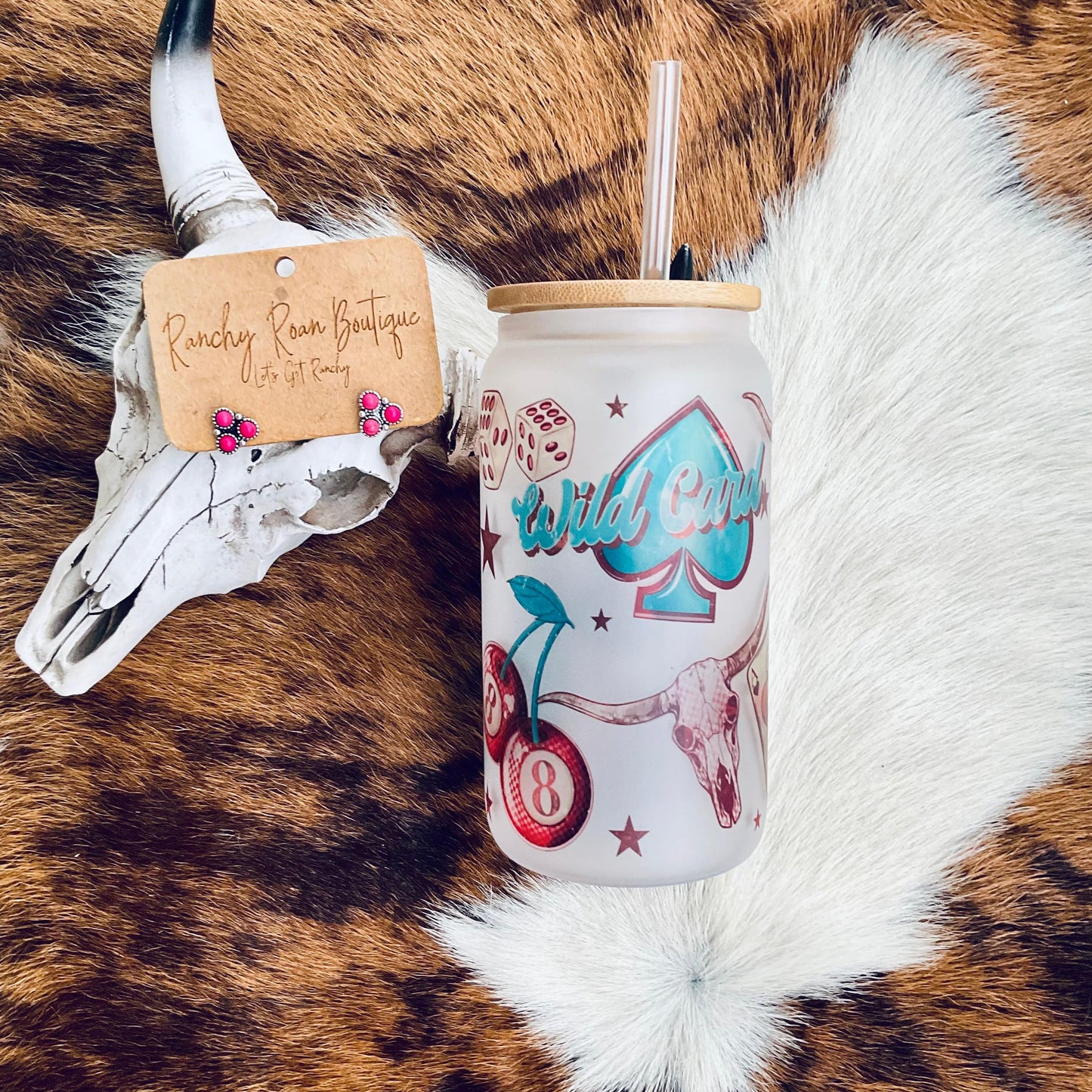 Wild Card Western Cowgirl 16 oz Glass Tumbler