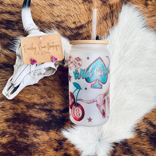 Wild Card Western Cowgirl 16 oz Glass Tumbler