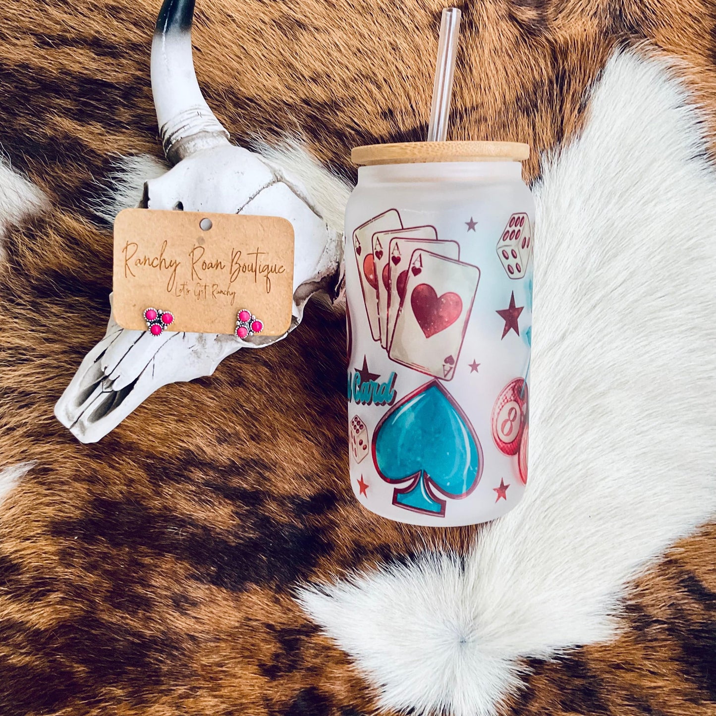 Wild Card Western Cowgirl 16 oz Glass Tumbler