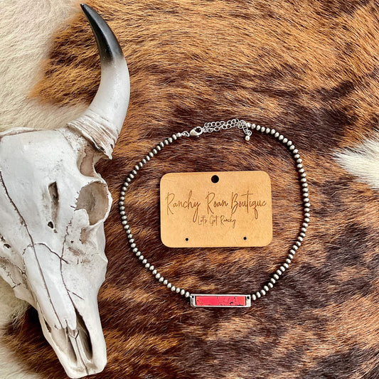 Western Stone Bar Pendant Choker Necklace