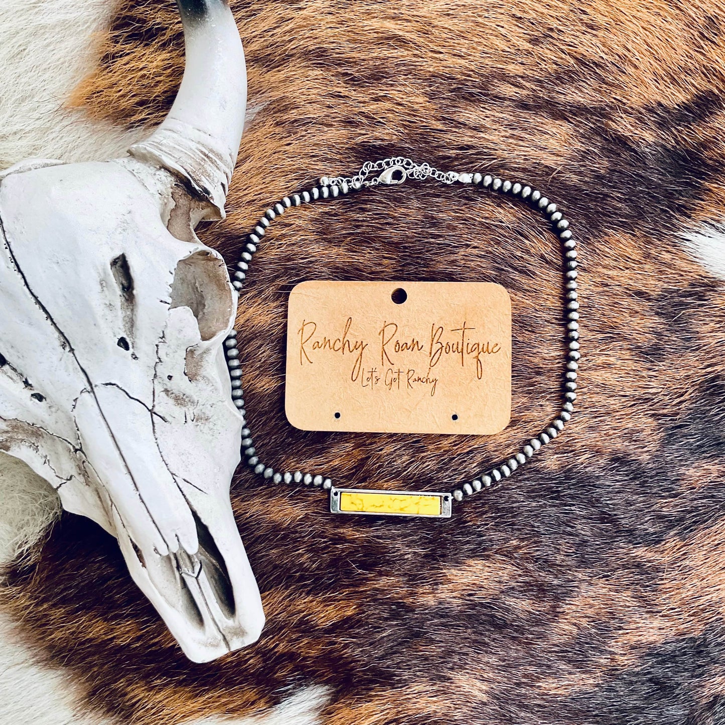 Western Stone Bar Pendant Choker  Necklace