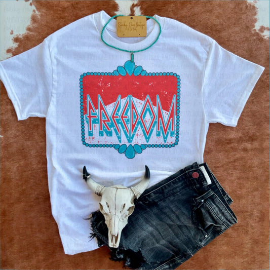 Turquoise Freedom Retro Western Graphic Tshirt