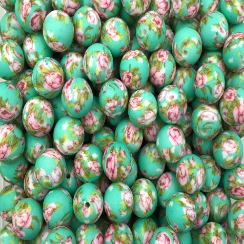 P303 VICTORIAN FLORAL TURQUOISE 15MM PRINT (1ct)
