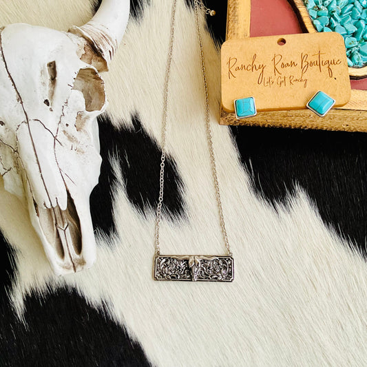 Steer Skull Bar Western Necklace
