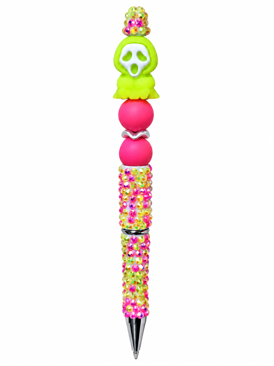 Neon Scream Queen Rhinestone Beaded Pen | Pink & Lime Green Bling