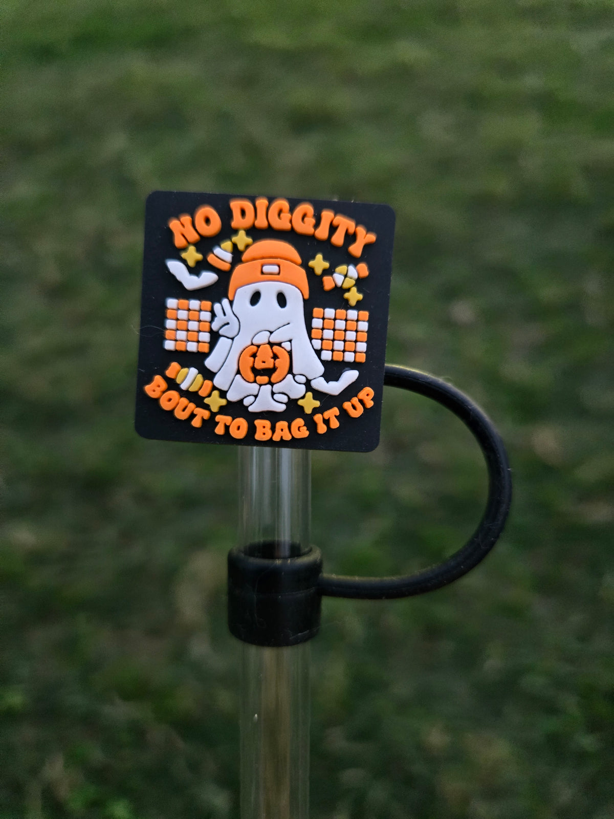 No Diggity Boo to Bag It Up Ghost Straw Topper | Halloween Tumbler Accessory
