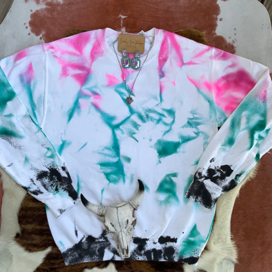 Pink and Turquoise Splatter Western Sweatshirt