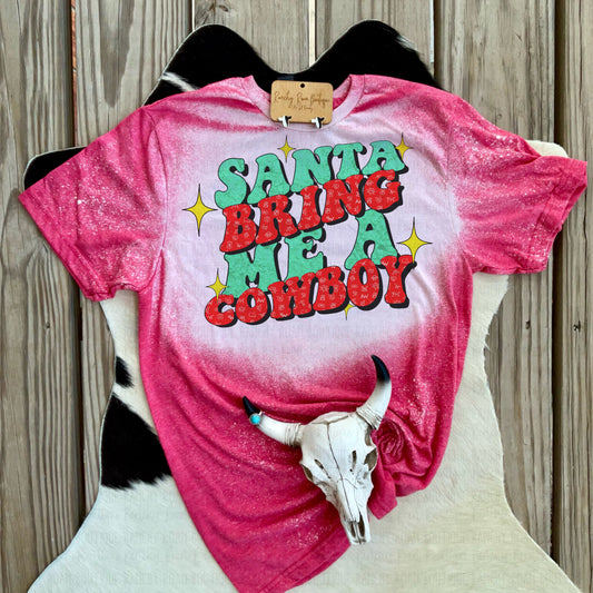 Santa Bring Me a Cowboy Graphic T-Shirt – Vintage Red Bleached Western Holiday Tee