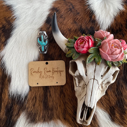 Turquoise Cactus Western Ring – Adjustable Statement Piece