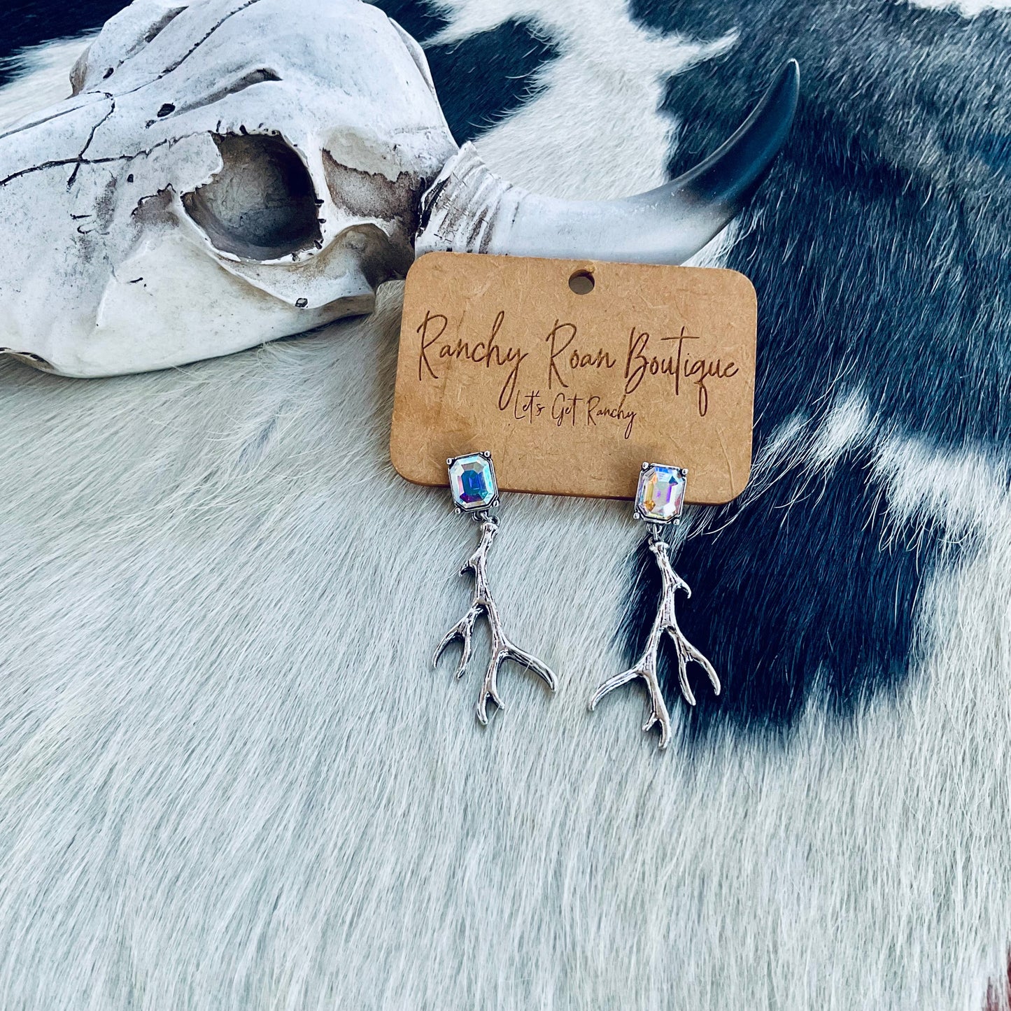 Western Antler Stone Stud Earrings