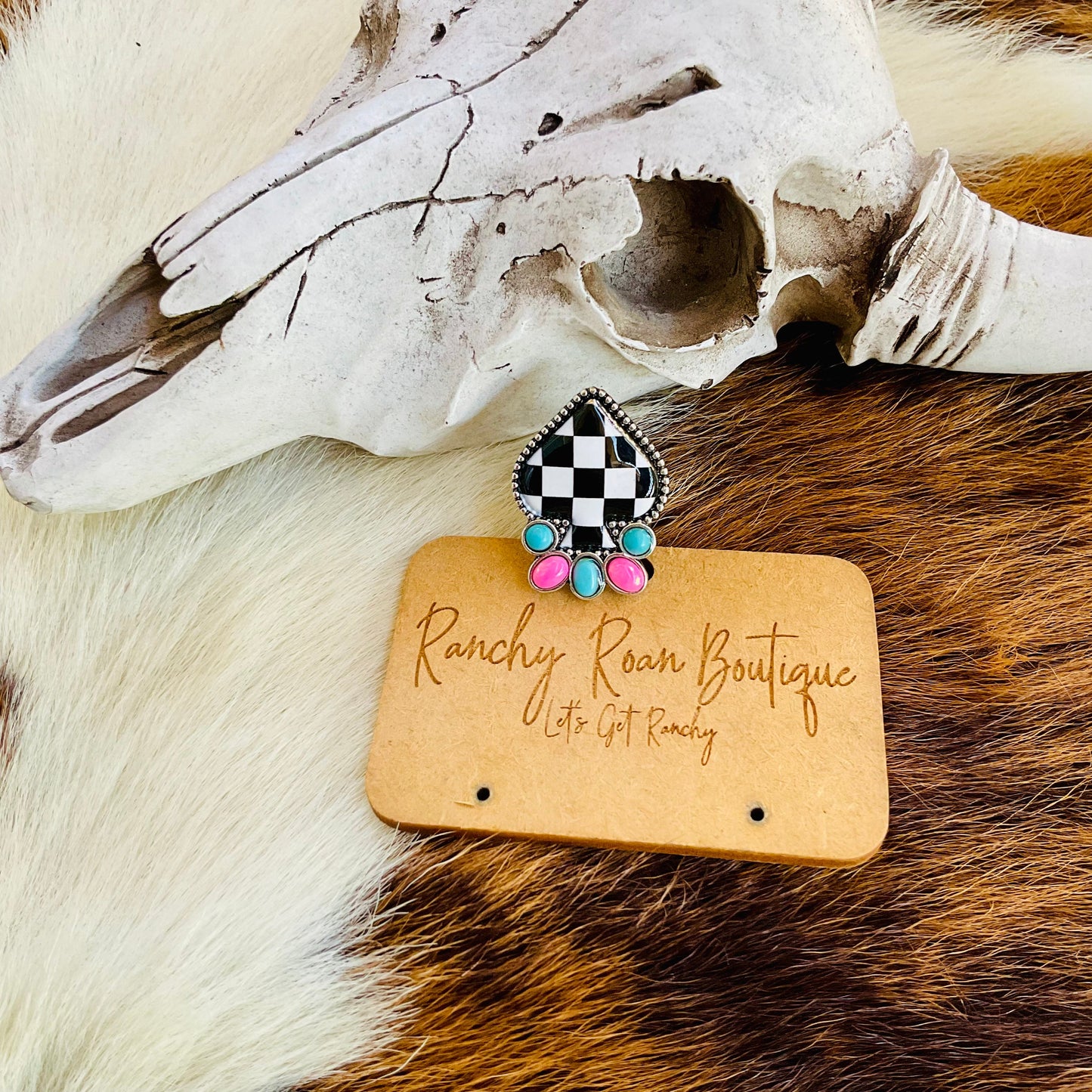 Western Checker Spade Stretch Ring