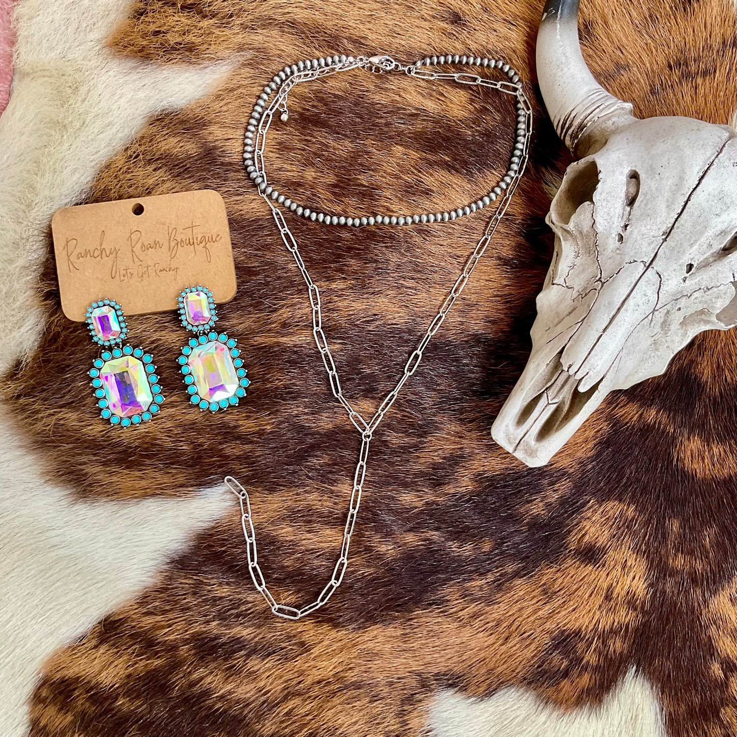 Western Navajo Pearl Layered Chain Choker Adjustable Cowgirl Necklace