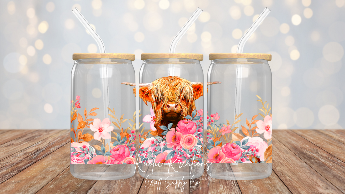 UV DTF 16OZ LIBBY WRAP FLORAL HIGHLAND COW M-005 (1ct)
