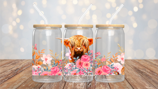 UV DTF 16OZ LIBBY WRAP FLORAL HIGHLAND COW M-005 (1ct)