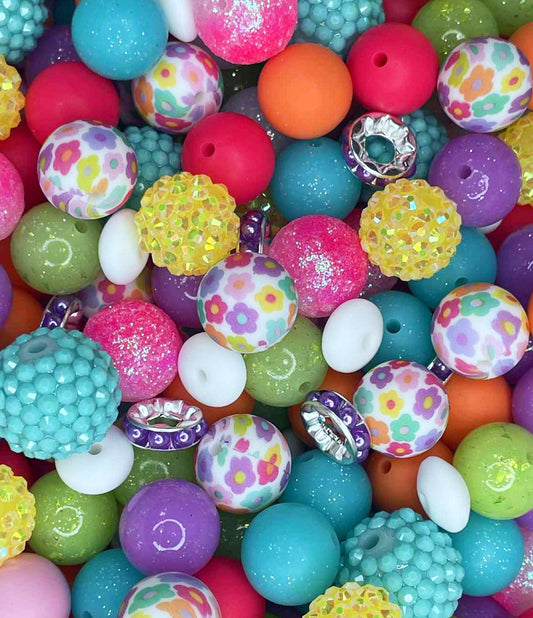VIBRANT FLORAL ACRYLIC SILICONE BEAD MIX #27 (38ct)