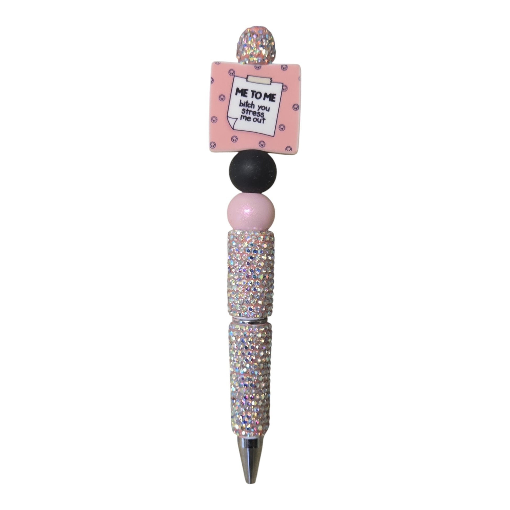 Funny snarky pink and black rhinestone beaded pen