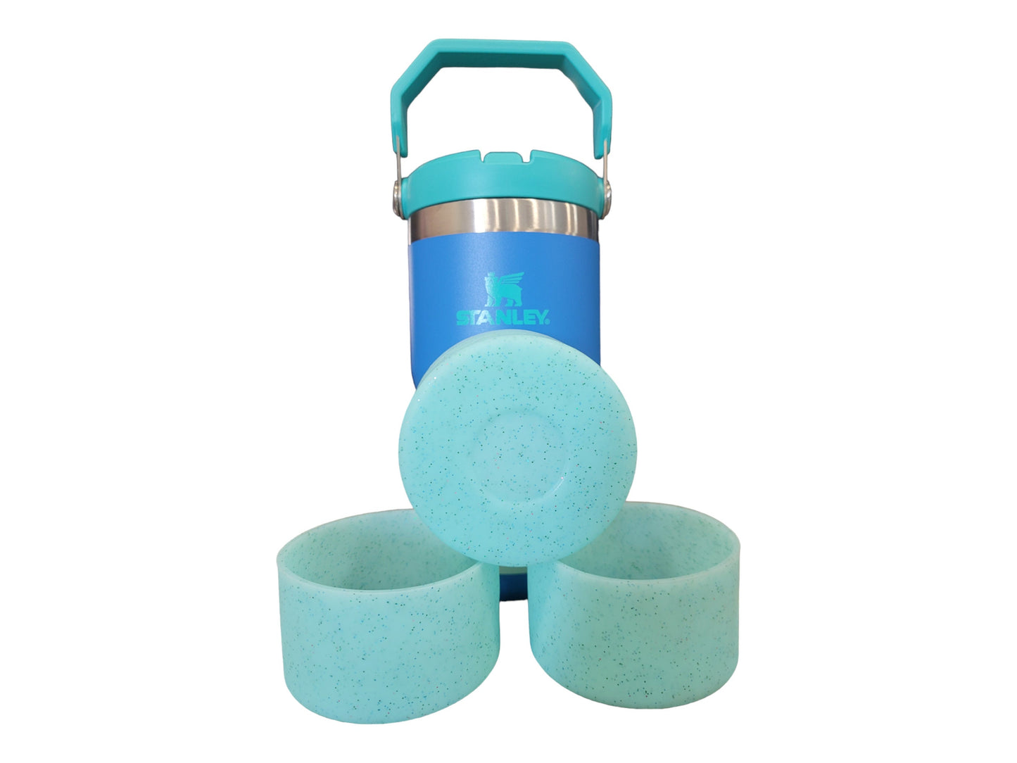 Aqua Glitter Silicone boot bumper sleeve for tumblers