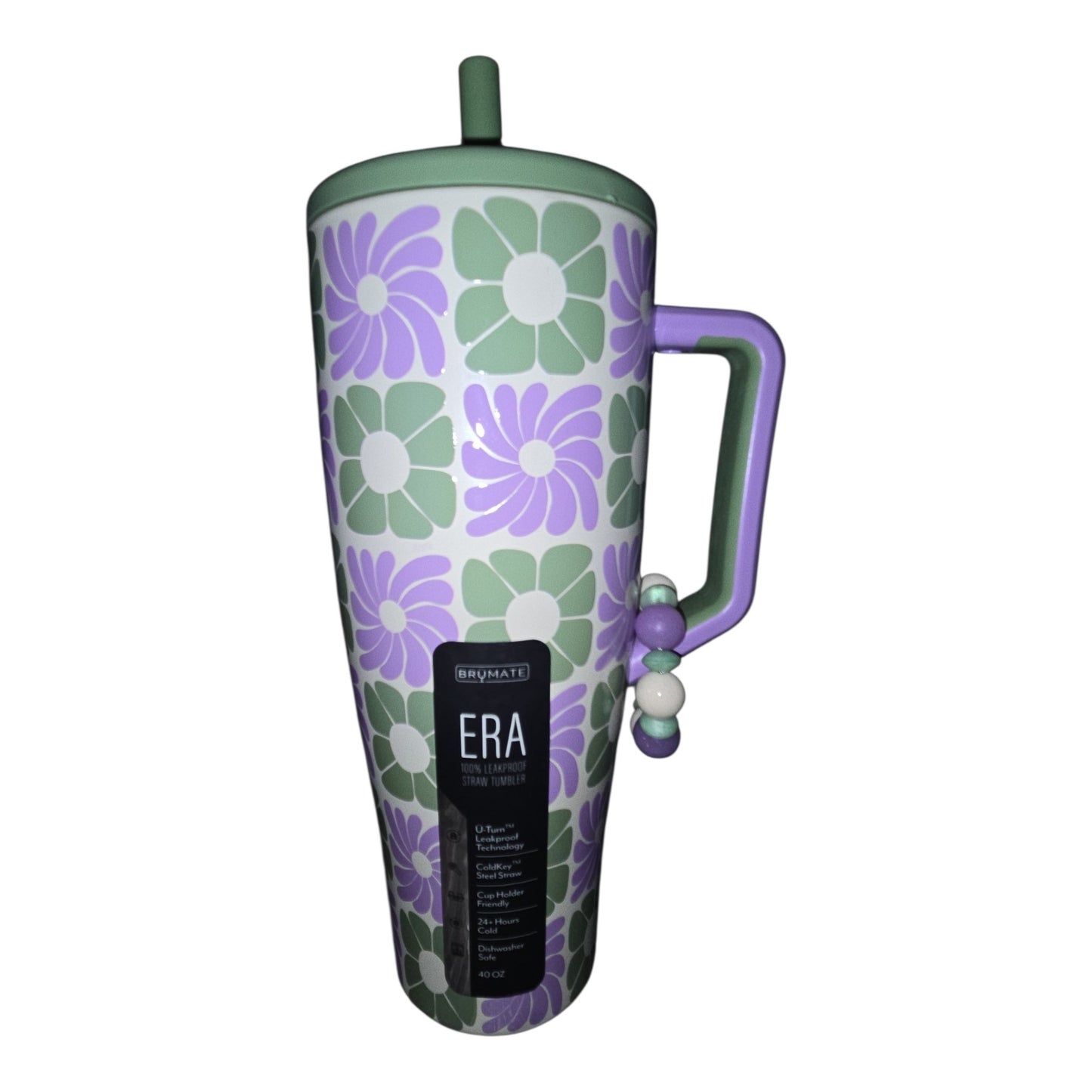 Petal Parade 🌸 Purple & Sage Beaded Tumbler Handle Charm