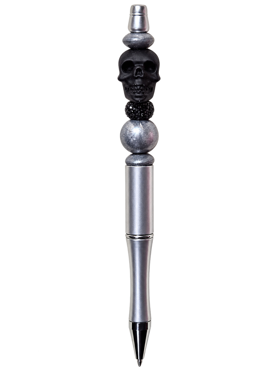 Black Skull Beaded Pen | Silver Gothic Halloween Pen