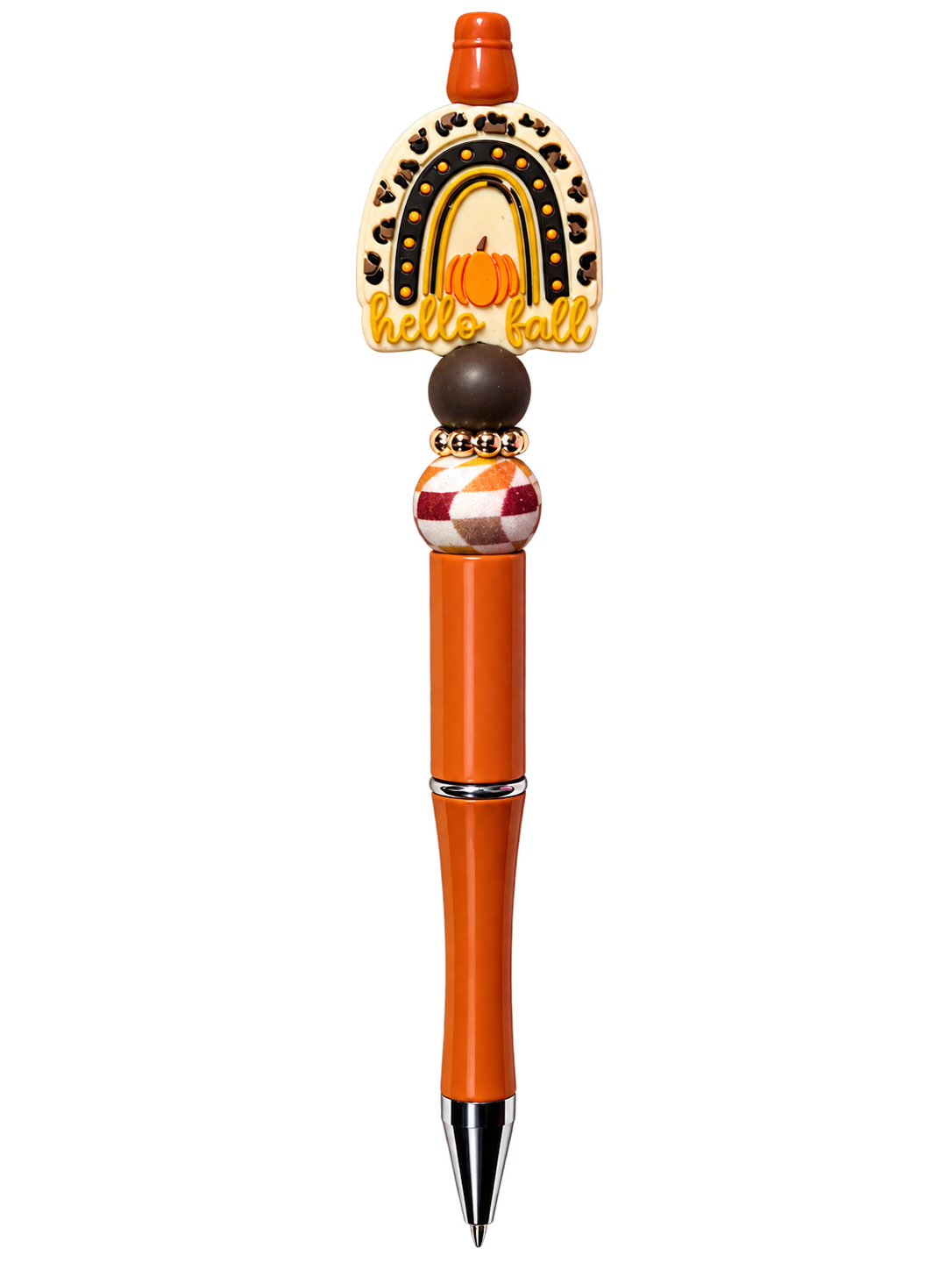 Hello Fall Leopard Rainbow Beaded Pen | Pumpkin Fall Pen